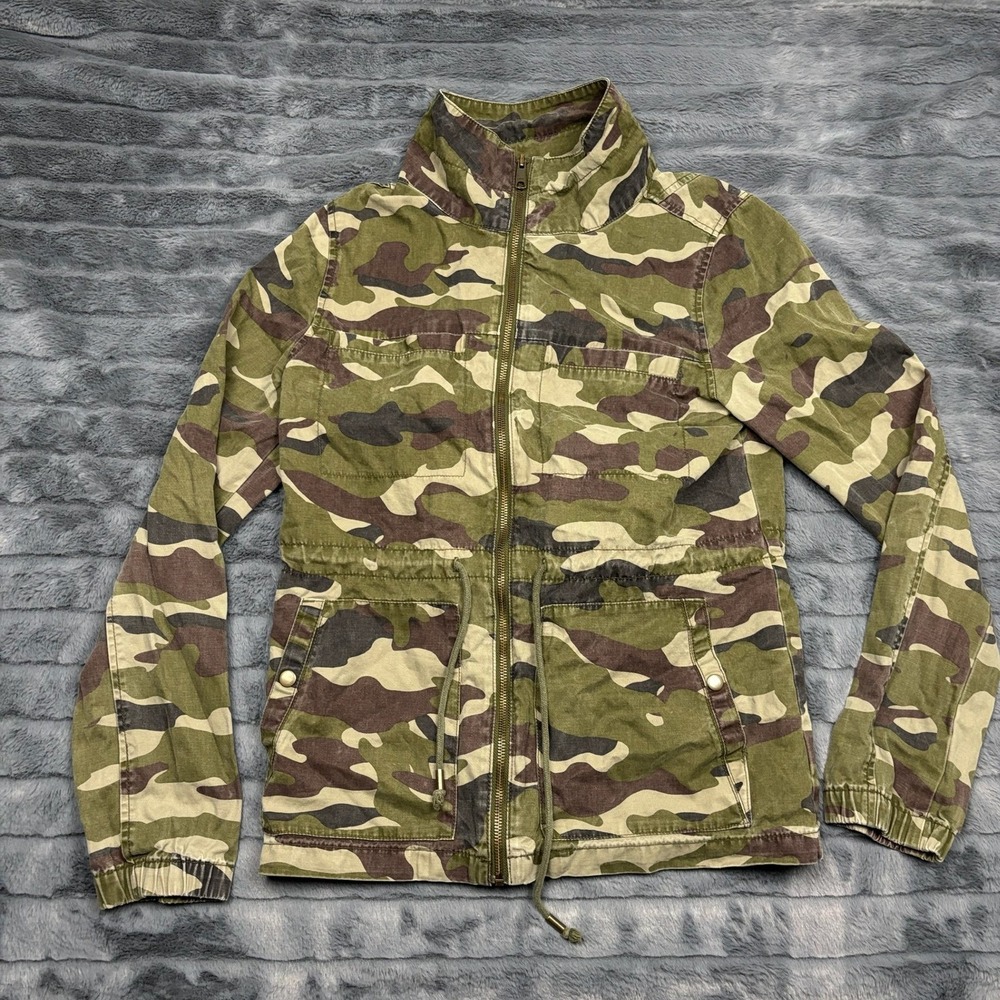 Old Navy Camo Utility Field Jacket Womens Medium Tall Green Zip Up Cotton Canvas